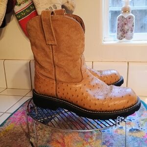 Ariat Ostrich-Embossed Tan Ankle Boots